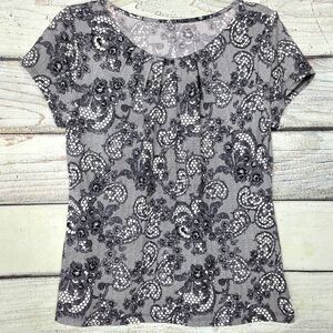 Worthington Petite PM Black White Lace Print Top